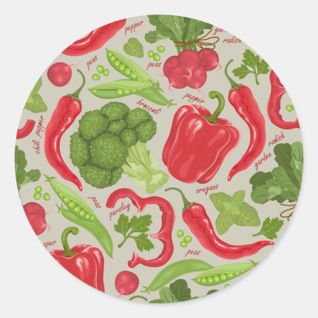 Bright pattern from fresh vegetables classic round sticker (Front)