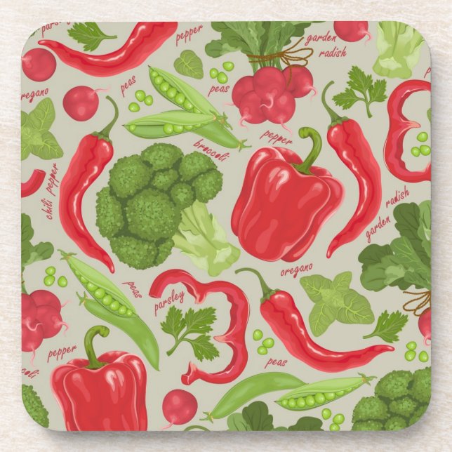 Bright pattern from fresh vegetables coaster (Front)