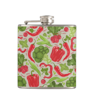 Bright pattern from fresh vegetables hip flask