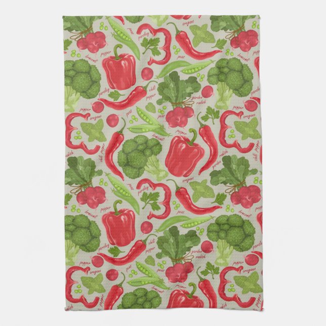 Bright pattern from fresh vegetables kitchen towel (Vertical)