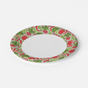 Bright pattern from fresh vegetables paper plate