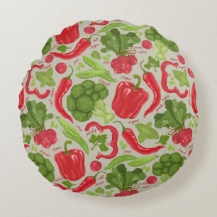 Bright pattern from fresh vegetables round pillow