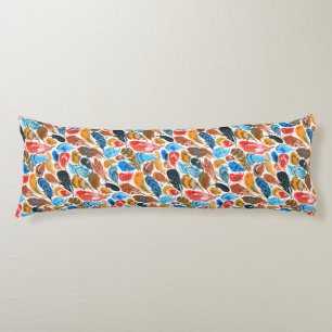 Bright pattern with bird feathers body pillow