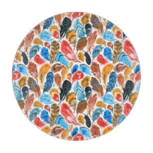 Bright pattern with bird feathers cutting board