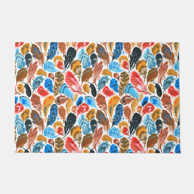Bright pattern with bird feathers doormat (Front)