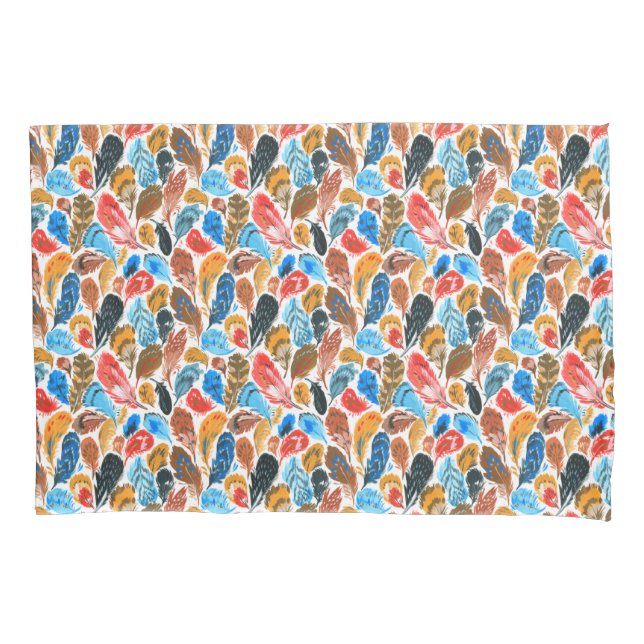 Bright pattern with bird feathers pillowcase (Front)