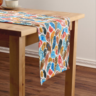Bright pattern with bird feathers short table runner