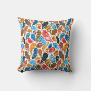 Bright pattern with bird feathers throw pillow