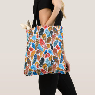 Bright pattern with bird feathers tote bag