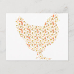 Bright patterned chicken postcard