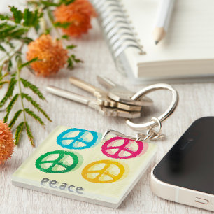Bright Peace Symbols 1960s Inspired Keychain