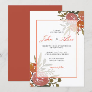 Bright Peach and Orange Floral Wedding Invitation