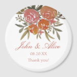 Bright Peach and Orange Floral Wedding Magnet<br><div class="desc">A part of the collection Bright Peach and Orange Floral featuring watercolour orange peonies and roses with botanical and eucalyptus greenery. An elegant and classic wedding magnet in orange,  tangerine,  peach floral theme.</div>