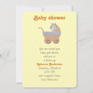 Bright peach colour baby carriage baby shower invitation