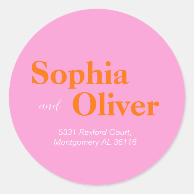 Bright peach & pink colourful return address  classic round sticker (Front)