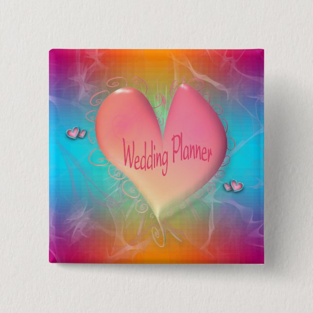 Bright Peachy Pink Wedding Planner AH2010 2 Inch Square Button (Front)