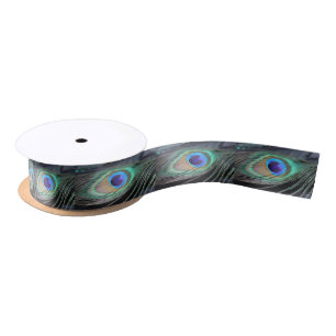 Bright Peacock Feather Festive Custom Art Ribbon Satin Ribbon