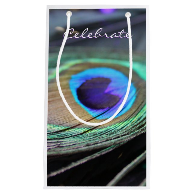 Bright Peacock Feather Party Favour Custom Gift Ba Small Gift Bag (Front)