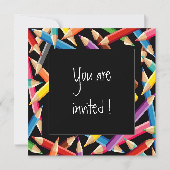 Bright Pencils Frame Invitation (Front)