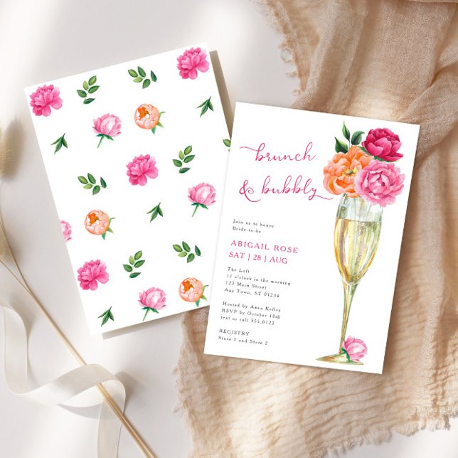 Bright Peony Brunch and Bubbly Bridal Shower Invitation (Creator Uploaded)