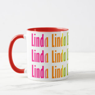 Bright Personalized "Linda" Name Colourful Pattern Mug