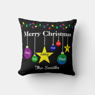 Bright Personlizeable Merry Christmas Throw Pillow