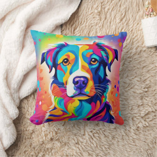 Bright Pet: Colourful Dog Painting Art Throw Pillow