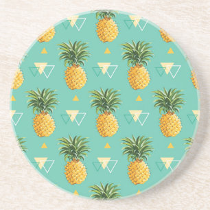 Bright Pineapples On Geometric Pattern Coaster