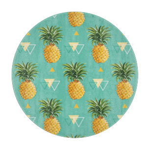Bright Pineapples On Geometric Pattern Cutting Board