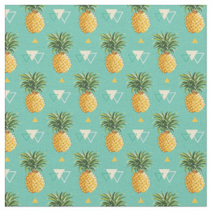 Bright Pineapples On Geometric Pattern Fabric