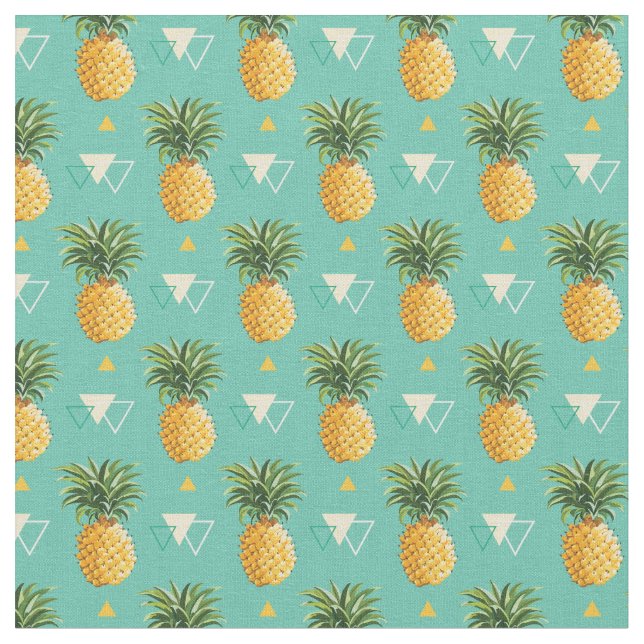 Bright Pineapples On Geometric Pattern Fabric (Close Up)