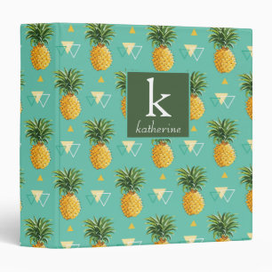 Bright Pineapples On Geometric Pattern   Monogram Binder