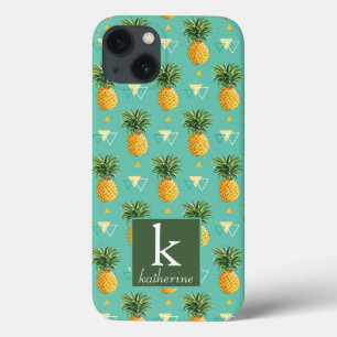 Bright Pineapples On Geometric Pattern Monogram iPhone 13 Case