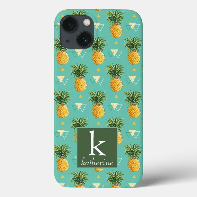 Bright Pineapples On Geometric Pattern | Monogram Case-Mate iPhone Case (Back)