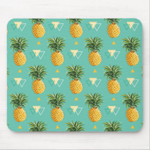 Bright Pineapples On Geometric Pattern Mouse Pad