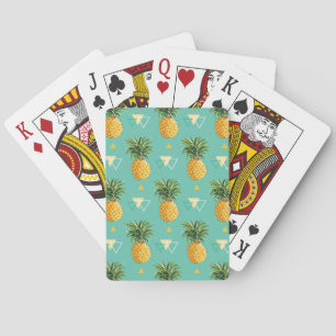 Bright Pineapples On Geometric Pattern Playing Cards