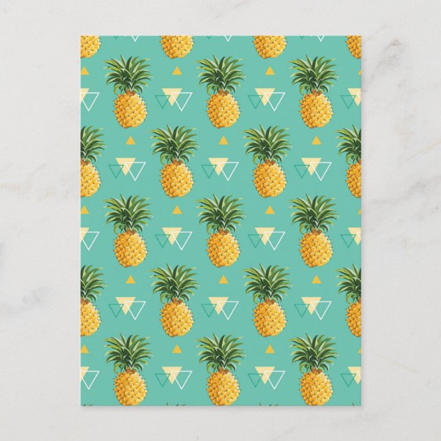 Bright Pineapples On Geometric Pattern Postcard (Front)