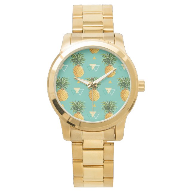 Bright Pineapples On Geometric Pattern Watch (Front)