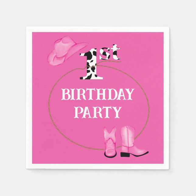Bright Pink 1st Birthday Party or Custom Text  Napkin (Front)