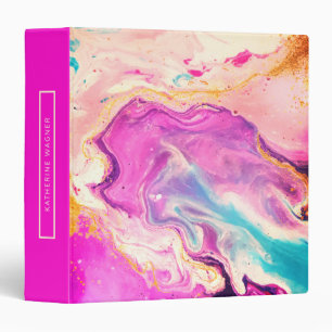 Bright Pink Abstract Paint Marble Art Monogram Binder