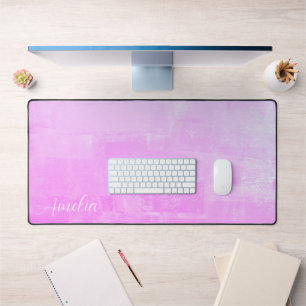 Bright Pink Abstract Textured Desk Mat