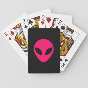 Bright Pink Alien Head Playing Cards
