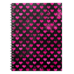 Bright Pink and Black Glam Hearts Pattern Notebook