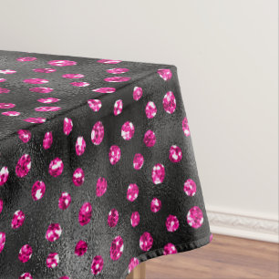 Bright Pink and Black Glam Polka Dot Print Tablecloth