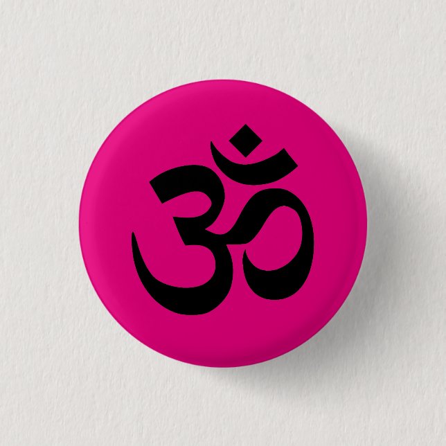 Bright Pink and Black Om Symbol 1 Inch Round Button (Front)