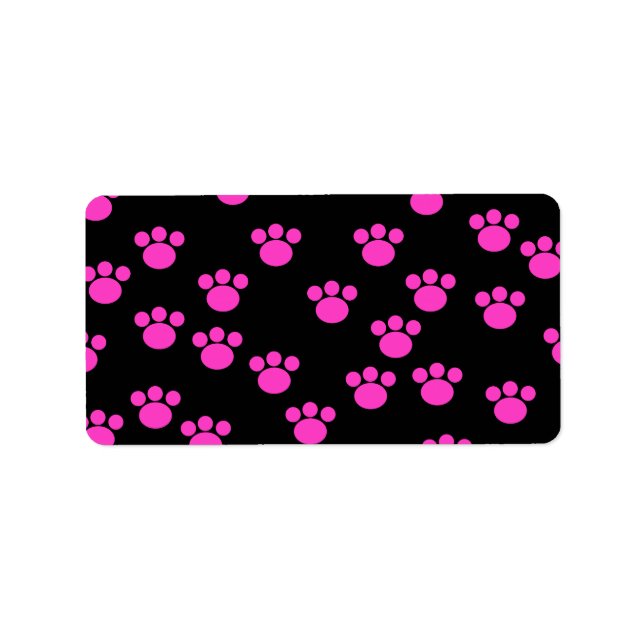 Bright Pink and Black Paw Print Pattern. Label (Front)