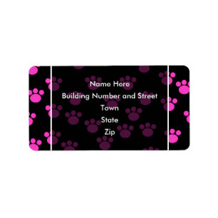 Bright Pink and Black Paw Print Pattern. Label