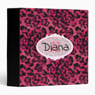 Bright pink and black spotted leopard 3 ring binde binder