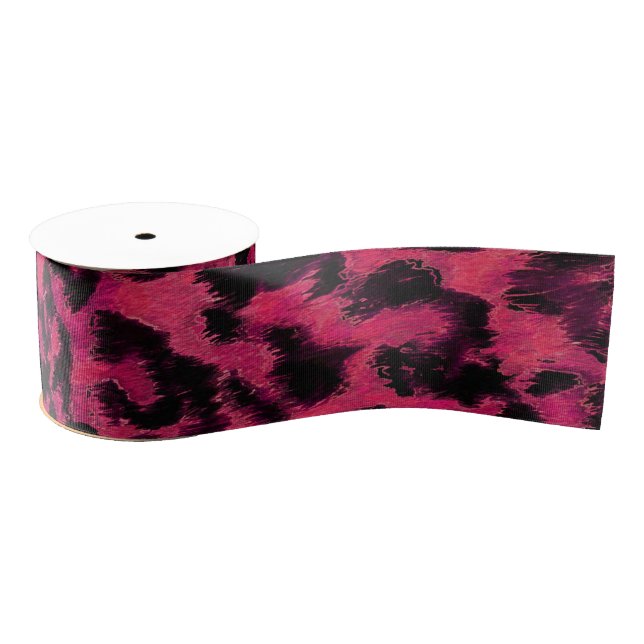 Bright pink and black spotted leopard grosgrain ribbon (Spool)