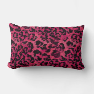 Bright pink and black spotted leopard lumbar pillow